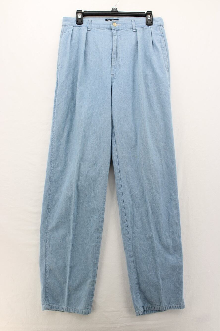 VTG 80s Polo Ralph Lauren Chino Pants Mens 30x33 Double Pleated Blue Made in USA